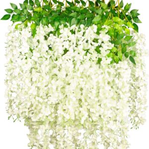 3 Pack Artificial Flowers Wisteria Hanging Flowers 3.6 Feet/Piece Vine Ratta String for Home Office Wedding Wall Garden Outdoor Party Decoration...